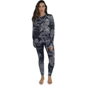 Just Love Womens Tie Dye Two Piece Thermal Pajama Set(Tie Dye Black)