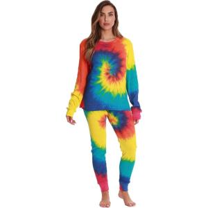 Just Love Womens Tie Dye Two Piece Thermal Pajama Set(Tie Dye Bright)