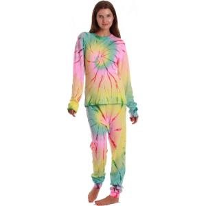 Just Love Womens Tie Dye Two Piece Thermal Pajama Set(Tie Dye Burnout)