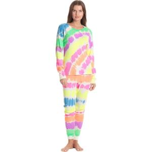 Just Love Womens Tie Dye Two Piece Thermal Pajama Set(Tie Dye Neon White)