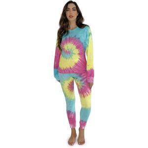 Just Love Womens Tie Dye Two Piece Thermal Pajama Set(Tie Dye Pastel Swirl)