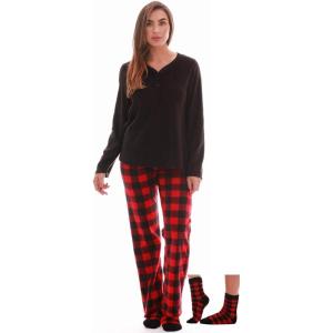 Just Love Womens Ultra-Soft Pajama Pant Set with Matching Socks(Red Black – Buffalo Plaid)