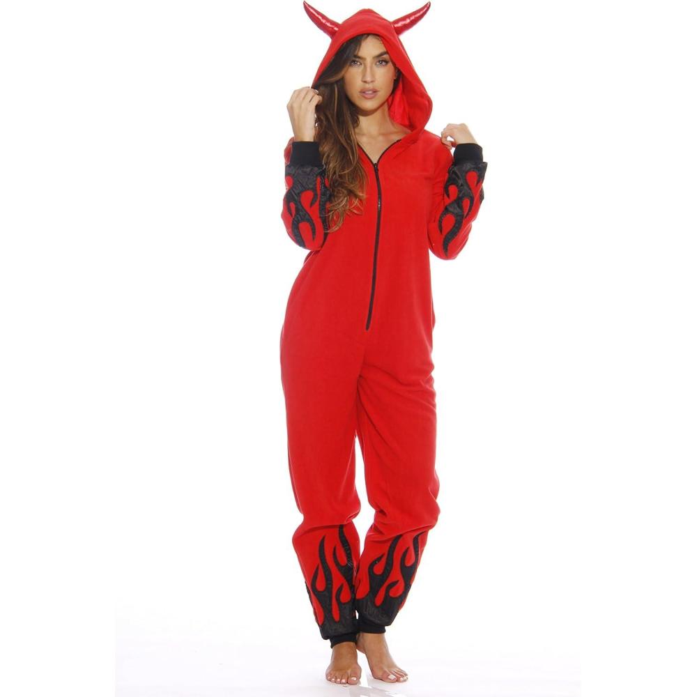 imageJust Love Devil Adult Onesie One Piece Fleece Pajamas Cozy Kigurumi Cosplay Funny Hooded Halloween Costumes for Women AdultDevilish