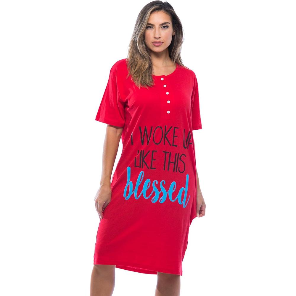 imageJust Love Short Sleeve Nightgown Sleep Dress for Women SleepwearRed I Woke Up Like This