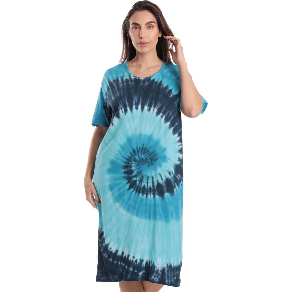 imageJust Love Short Sleeve Nightgown for WomenTie Dye Blue Swirl Without Buttons