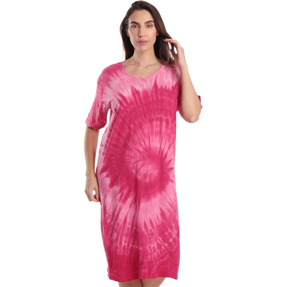 imageJust Love Short Sleeve Nightgown for WomenTie Dye Fuchsia Swirl Without Buttons