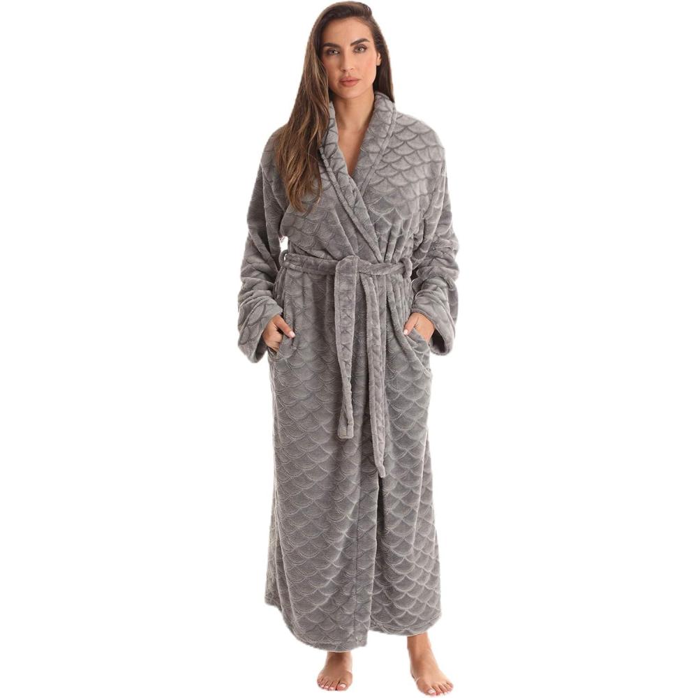 imageJust Love Velour Kimono Robe Hooded Bath Robes for Women Maxi LengthGrey
