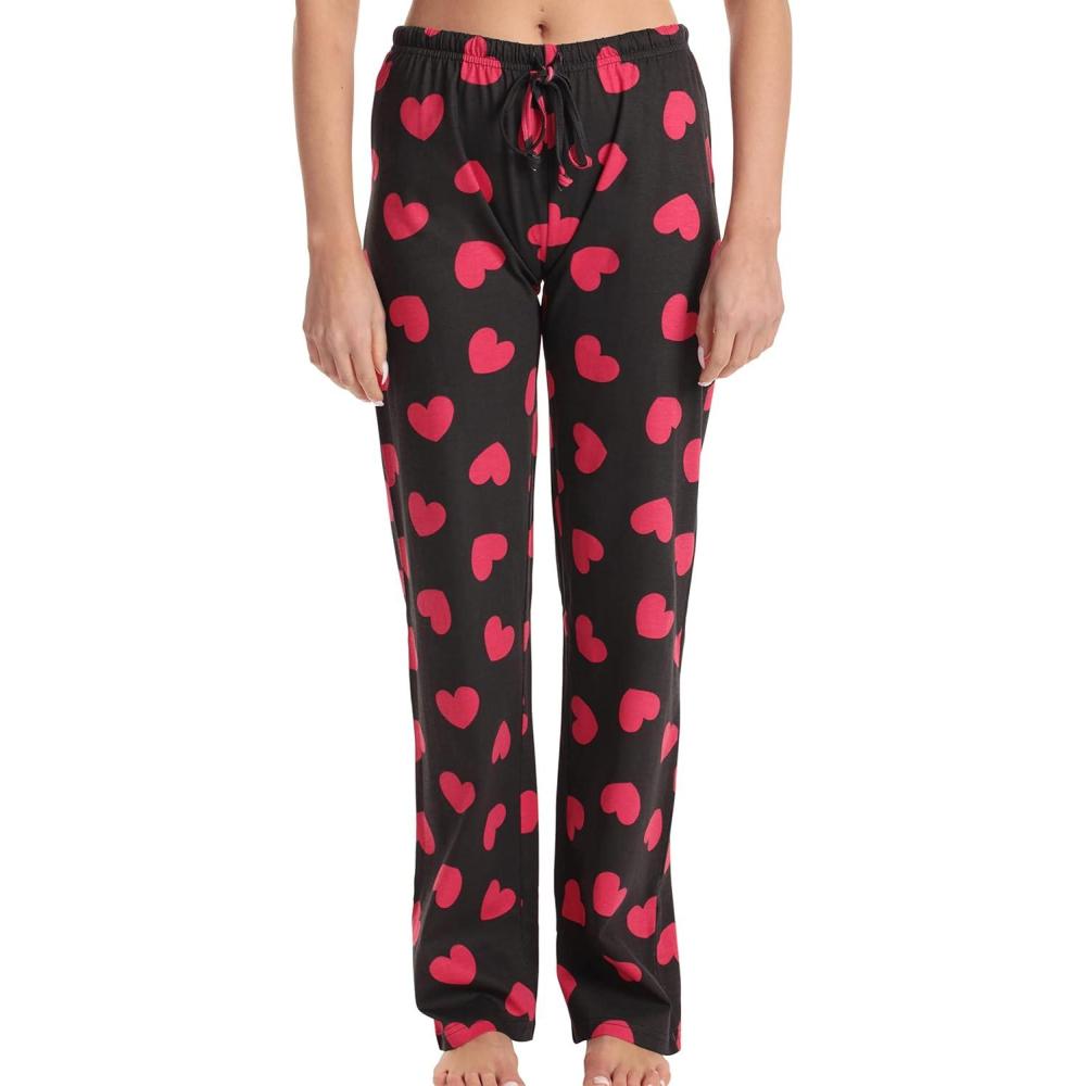 imageJust Love Women Pajama Pants SleepwearBlack Red Heart