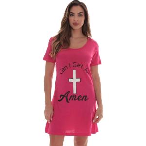 Just Love 100% Cotton Sleep Dress Night Shirt for Women with Religious Sayings(Fuchsia – Can I Get an Amen)
