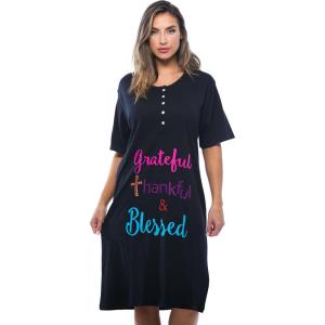 Just Love Short Sleeve Nightgown Sleep Dress for Women Sleepwear(Black – Greatful)