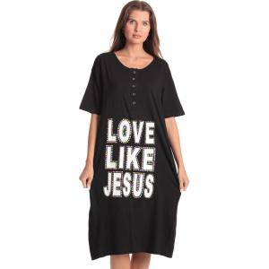 Just Love Short Sleeve Nightgown Sleep Dress for Women Sleepwear(Black – Love Like Jesus)