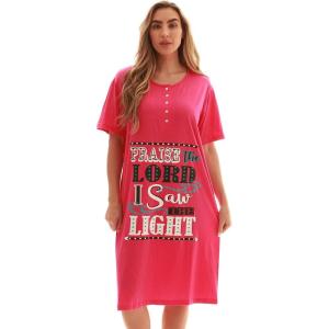 Just Love Short Sleeve Nightgown Sleep Dress for Women Sleepwear(Fuchsia – Praise the Lord)