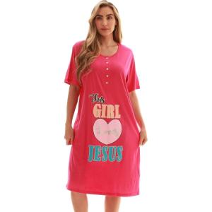 Just Love Short Sleeve Nightgown Sleep Dress for Women Sleepwear(Fuchsia – This Girl Loves Jesus)