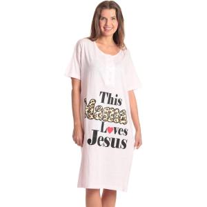 Just Love Short Sleeve Nightgown Sleep Dress for Women Sleepwear(Pink – This Mama Loves Jesus)