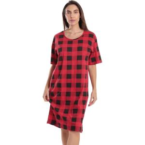 Just Love Short Sleeve Nightgown for Women(Red Black Buffalo Plaid Without Buttons)