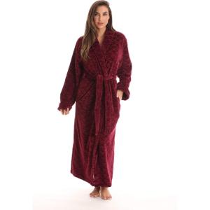 Just Love Velour Kimono Robe Hooded Bath Robes for Women Maxi Length(Burgundy)