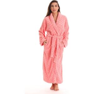Just Love Velour Kimono Robe Hooded Bath Robes for Women Maxi Length(Coral)