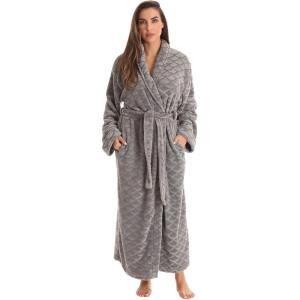 Just Love Velour Kimono Robe Hooded Bath Robes for Women Maxi Length(Grey)