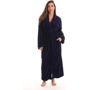 Just Love Velour Kimono Robe Hooded Bath Robes for Women Maxi Length(Navy)