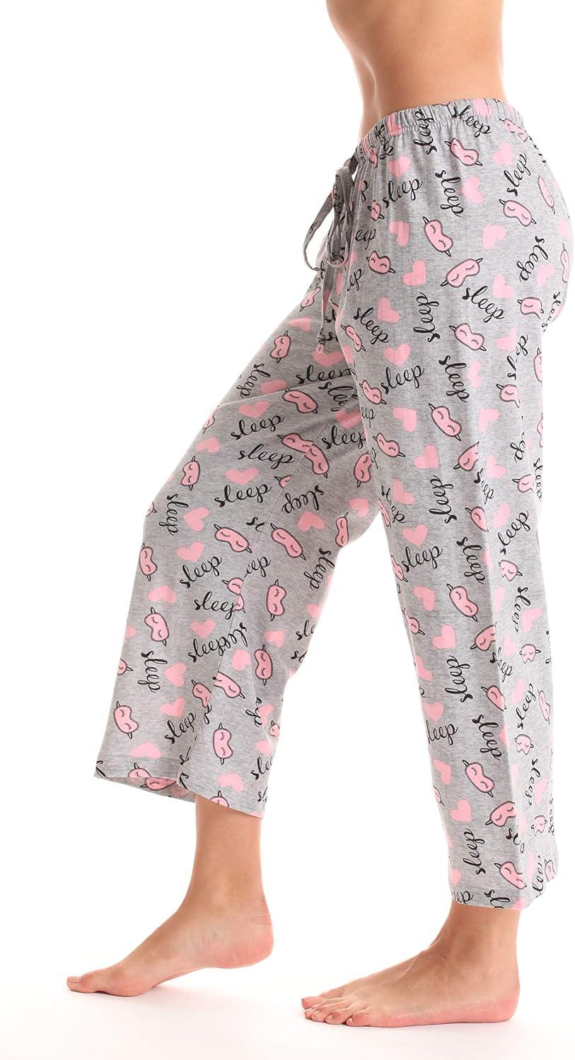 imageJust Love 100 Cotton Women Pajama Capri Pants SleepwearGrey I Love Sleep Mask