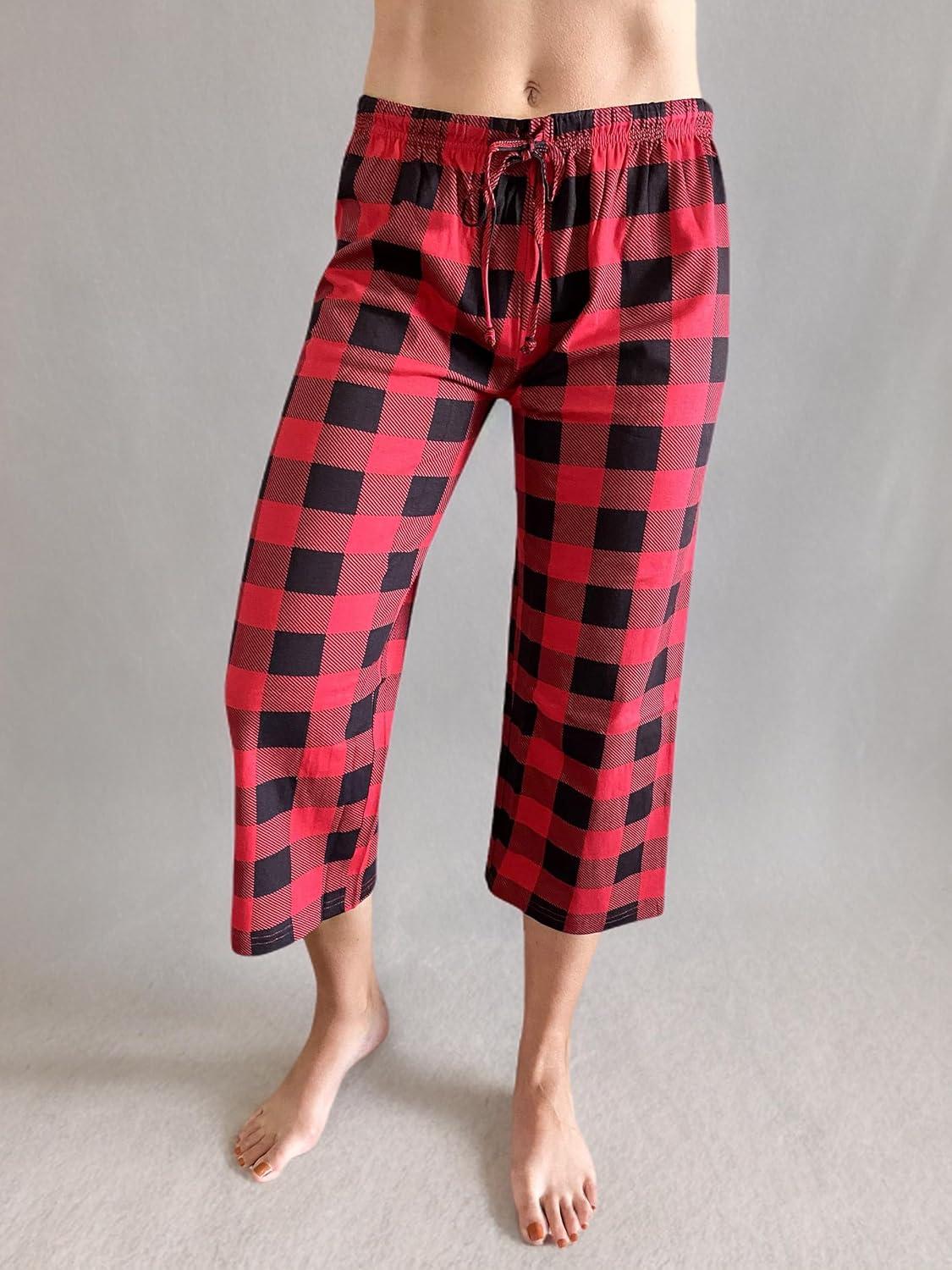 imageJust Love 100 Cotton Women Pajama Capri Pants SleepwearRed Buffalo Plaid