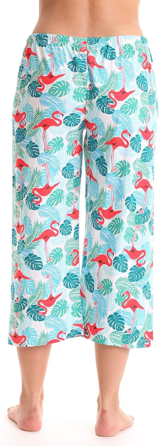 imageJust Love 100 Cotton Women Pajama Capri Pants SleepwearWhite Tropical Flamingos