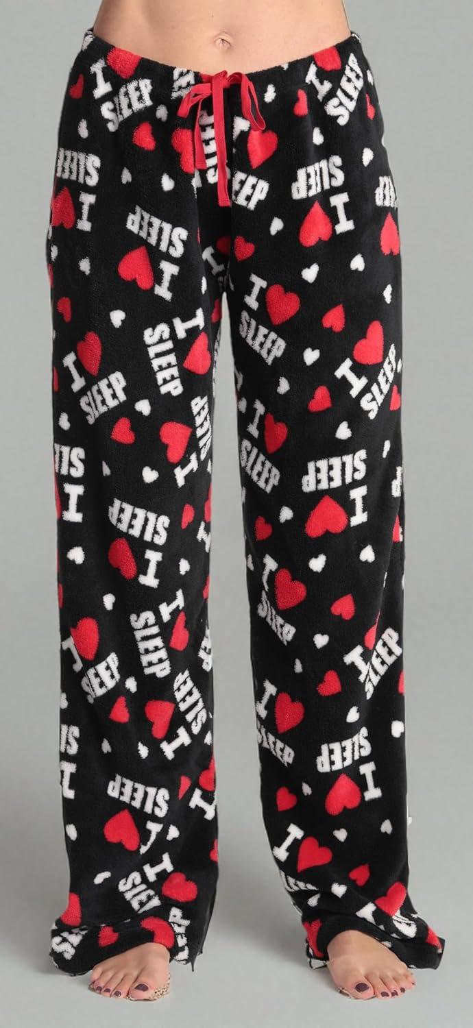 imageJust Love Womens Plush Pajama PantsBlack I Heart Sleep
