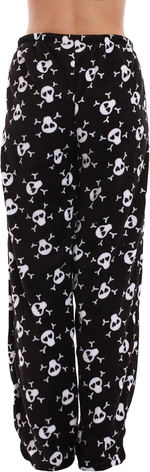 imageJust Love Womens Plush Pajama PantsBlack Skull and Crossbones
