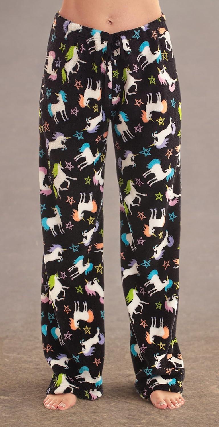 imageJust Love Womens Plush Pajama PantsBlack Unicorn Stars