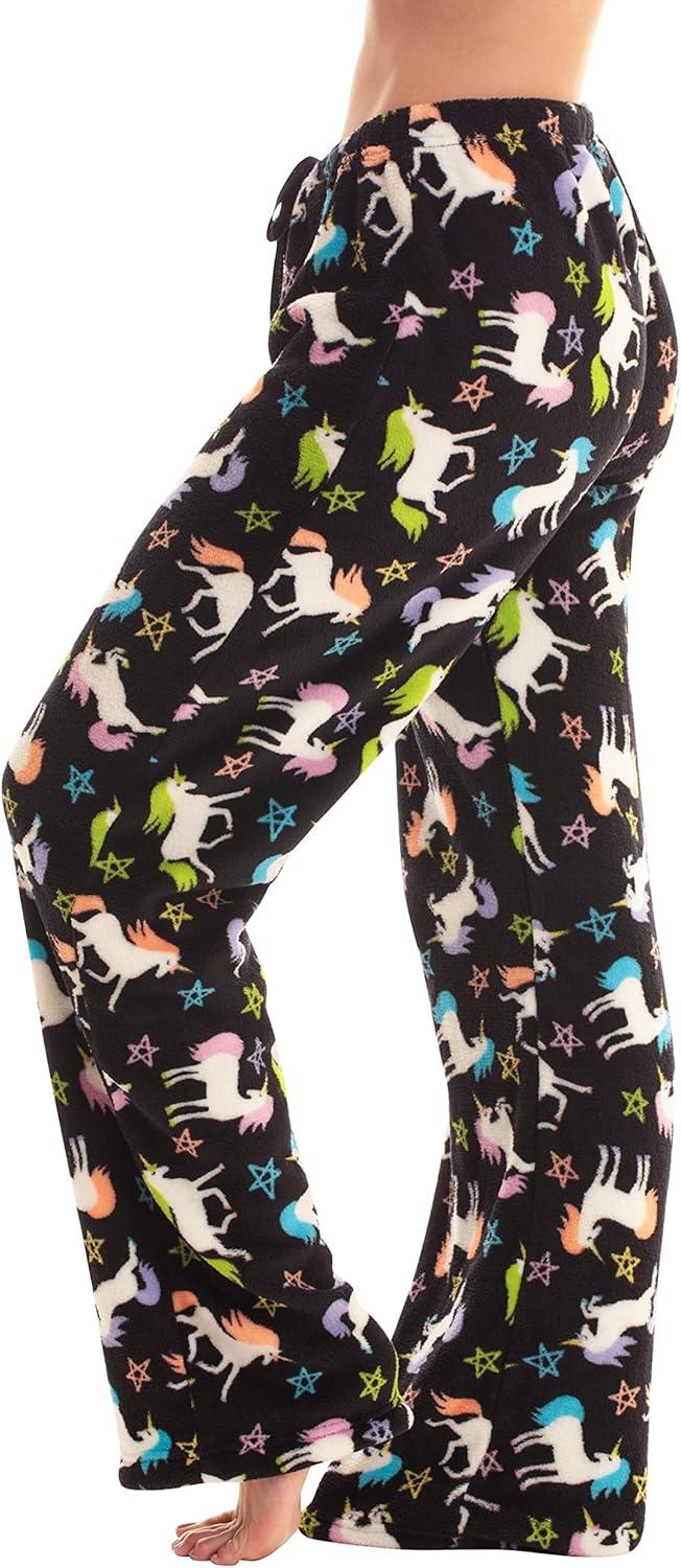 imageJust Love Womens Plush Pajama PantsBlack Unicorn Stars