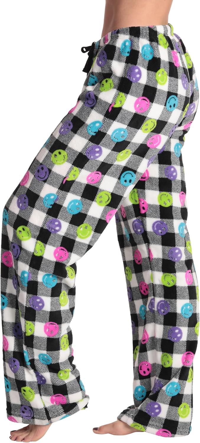 imageJust Love Womens Plush Pajama PantsBuffalo Plaid Smiley