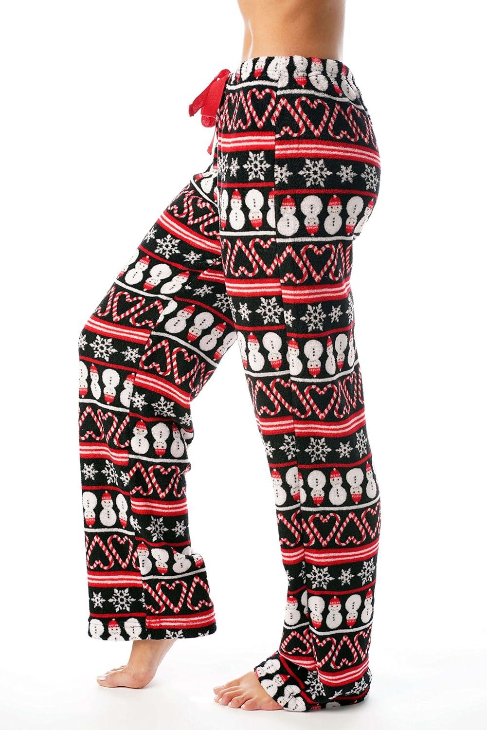 imageJust Love Womens Plush Pajama PantsCandycane Snowman Fairisle