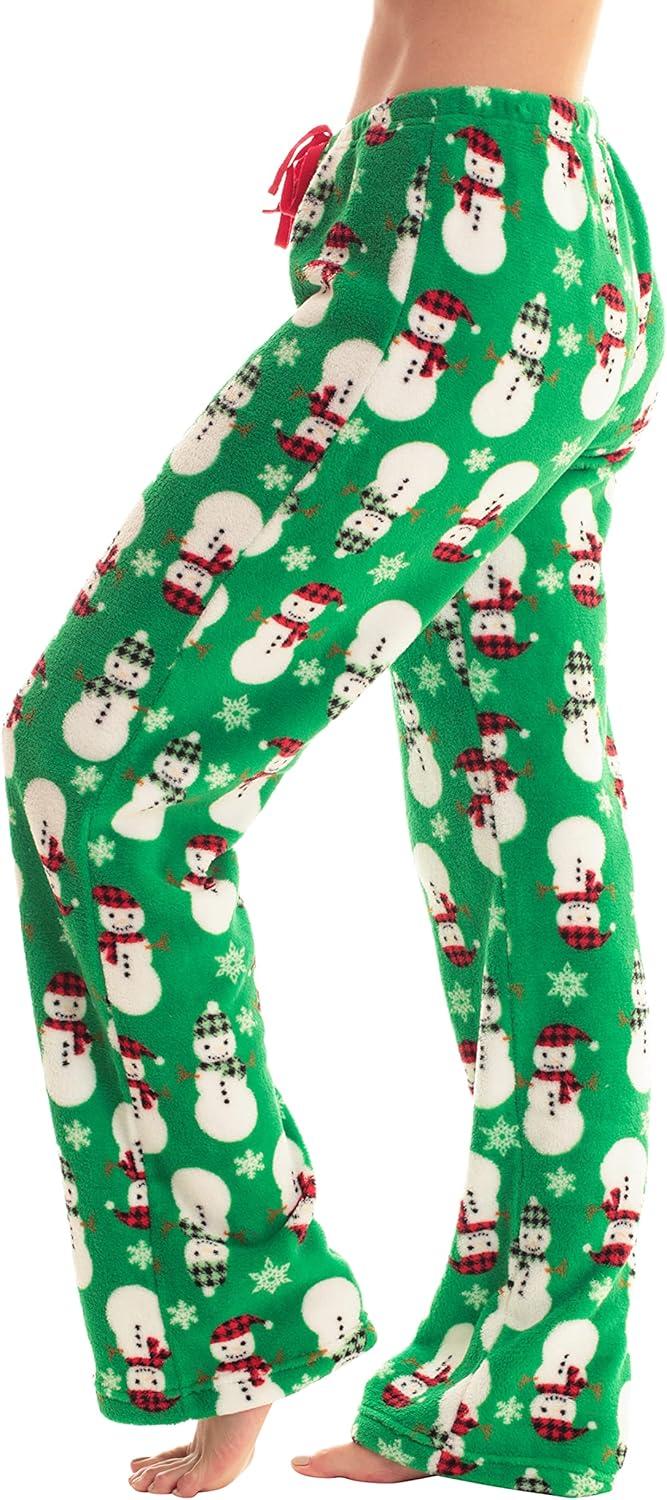 imageJust Love Womens Plush Pajama PantsGreen Buffalo Plaid Snowman