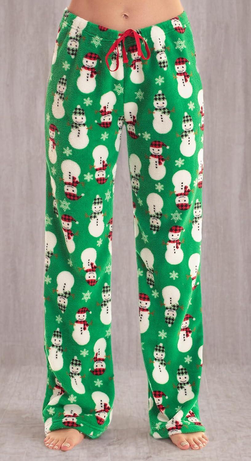 imageJust Love Womens Plush Pajama PantsGreen Buffalo Plaid Snowman