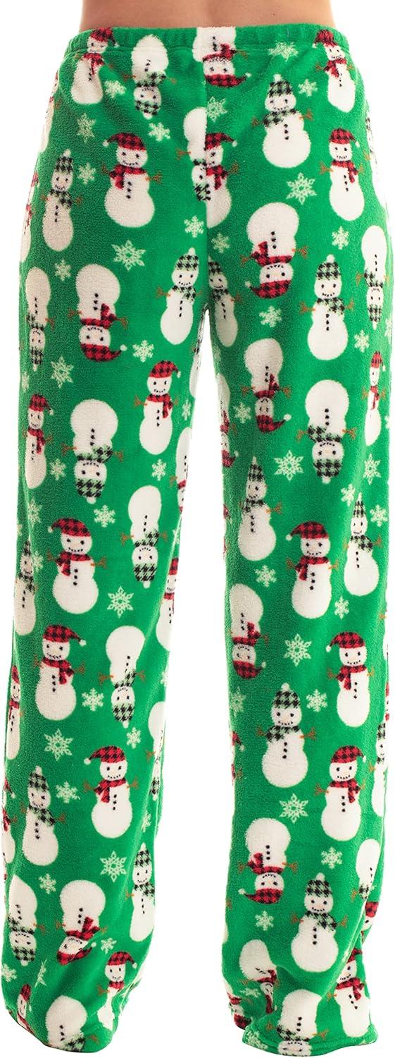imageJust Love Womens Plush Pajama PantsGreen Buffalo Plaid Snowman