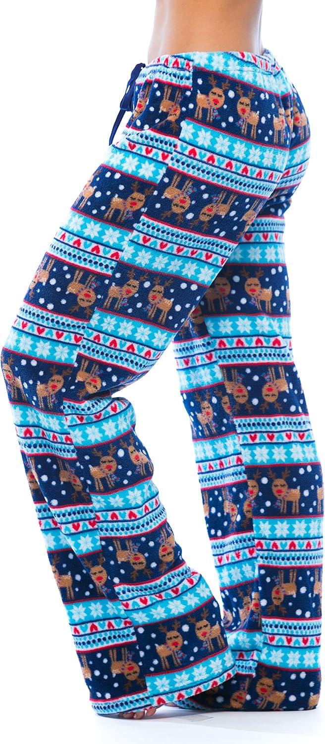 imageJust Love Womens Plush Pajama PantsNavy Aqua Reindeer Fairisle