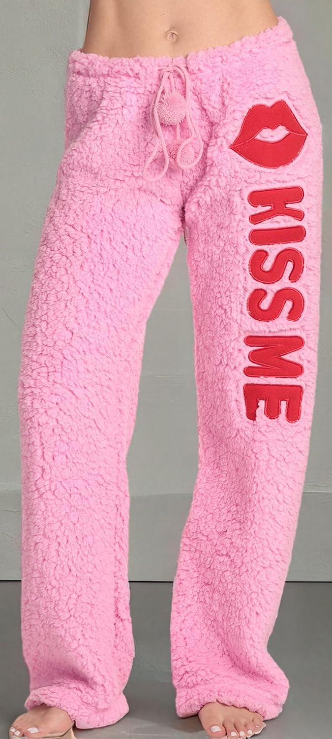 imageJust Love Womens Plush Pajama PantsPink Kiss Me