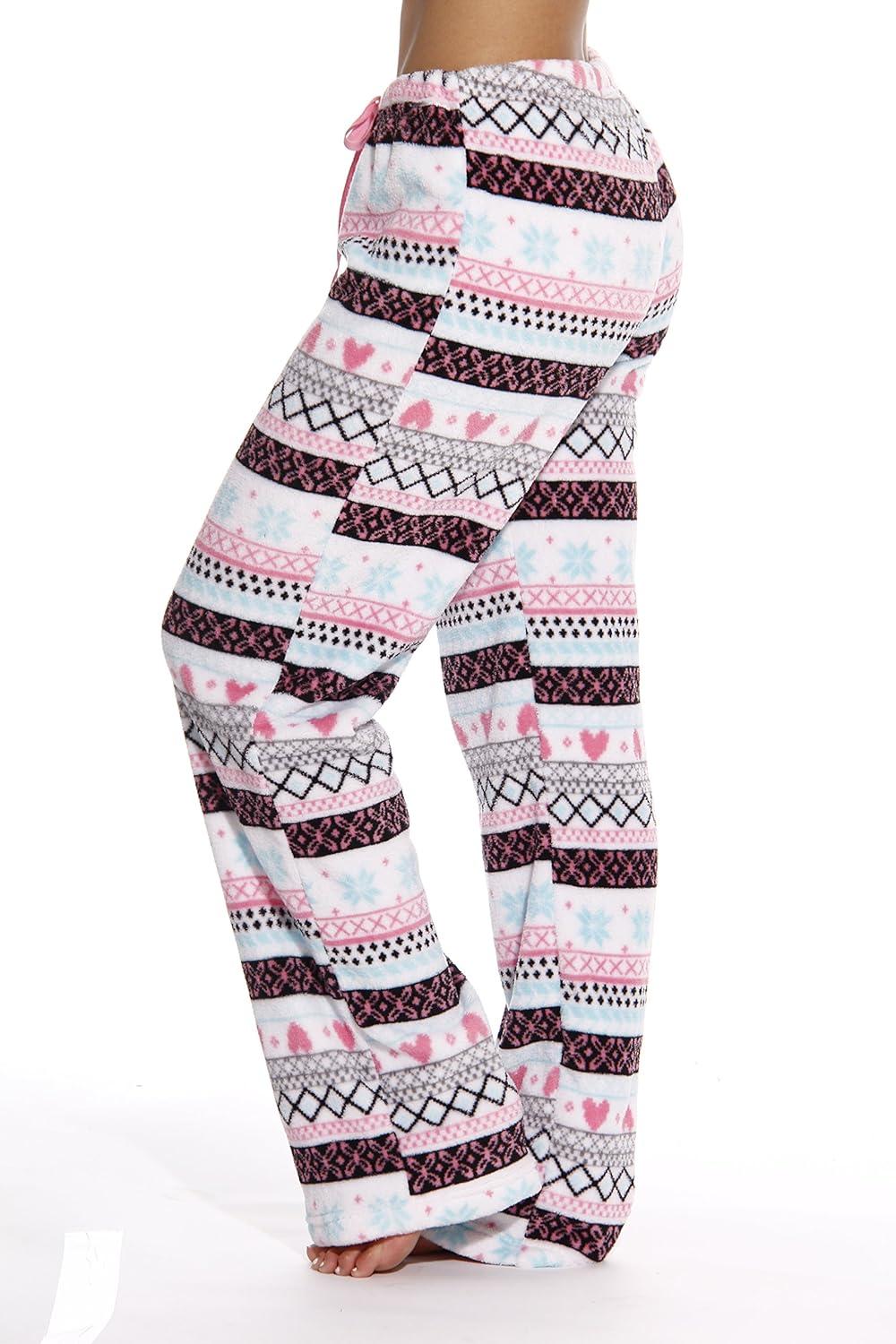 imageJust Love Womens Plush Pajama PantsWhite Heart Fairisle
