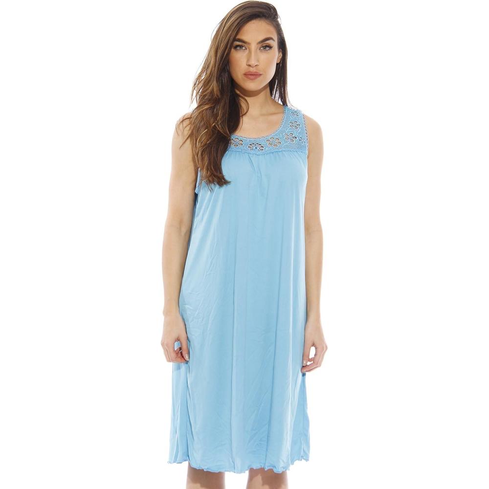 imageDreamcrest Silky Soft Nightgown Crochet Trim Sleep Dress 1541BBright Turquoise