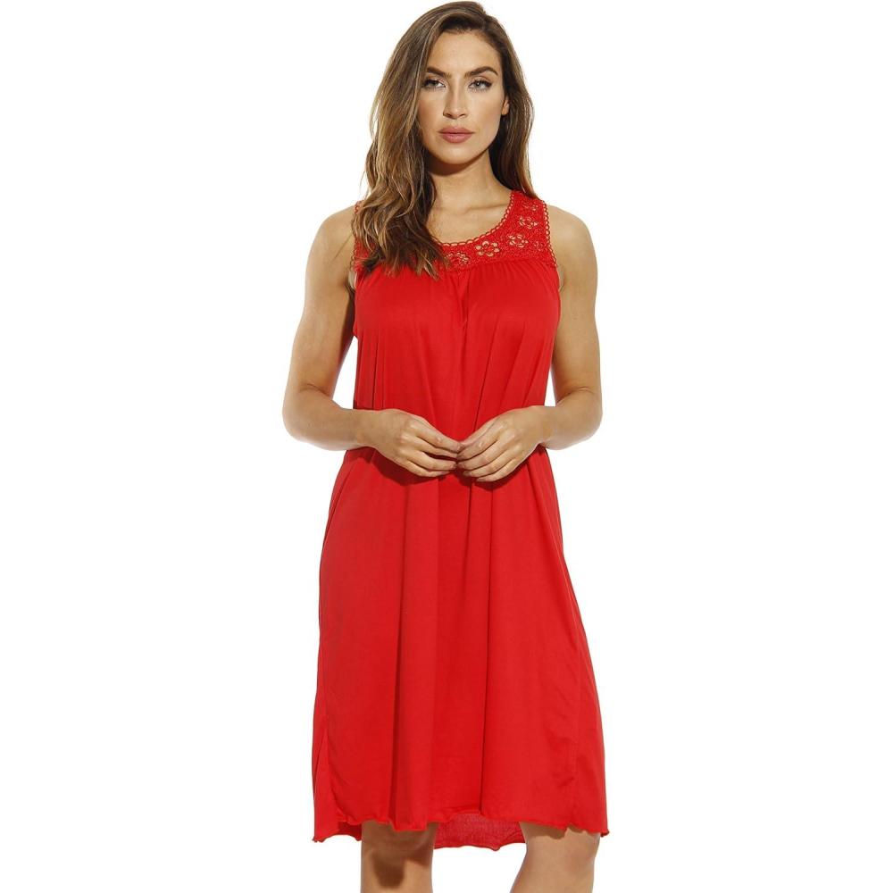 imageDreamcrest Silky Soft Nightgown Crochet Trim Sleep Dress 1541BRed