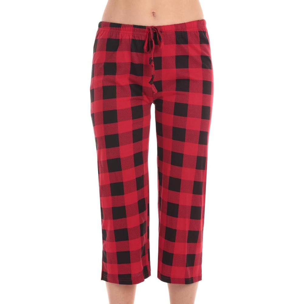 imageJust Love 100 Cotton Women Pajama Capri Pants SleepwearRed Buffalo Plaid