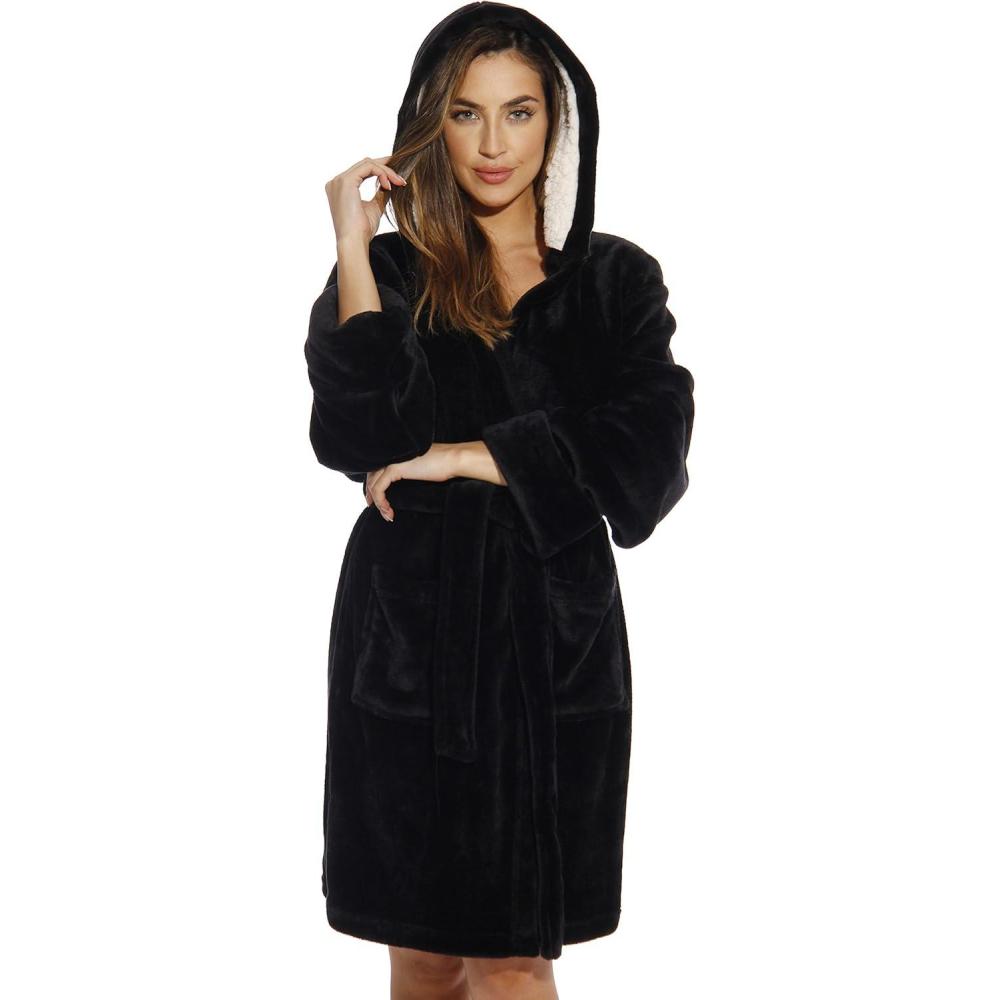 imageJust Love Hooded Velour Robe for Women with Sherpa Lined HoodBlack With Sherpa Lined Hood