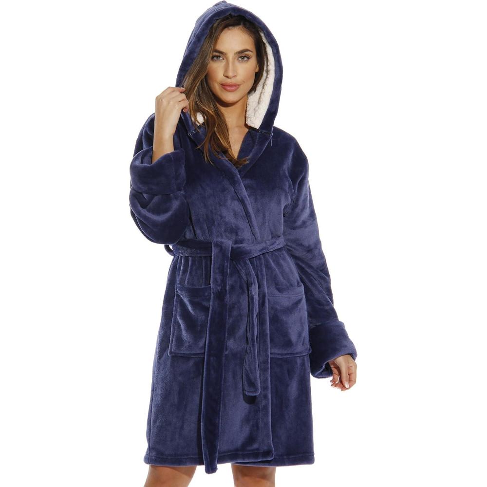 imageJust Love Hooded Velour Robe for Women with Sherpa Lined HoodNavy With Sherpa Lined Hood