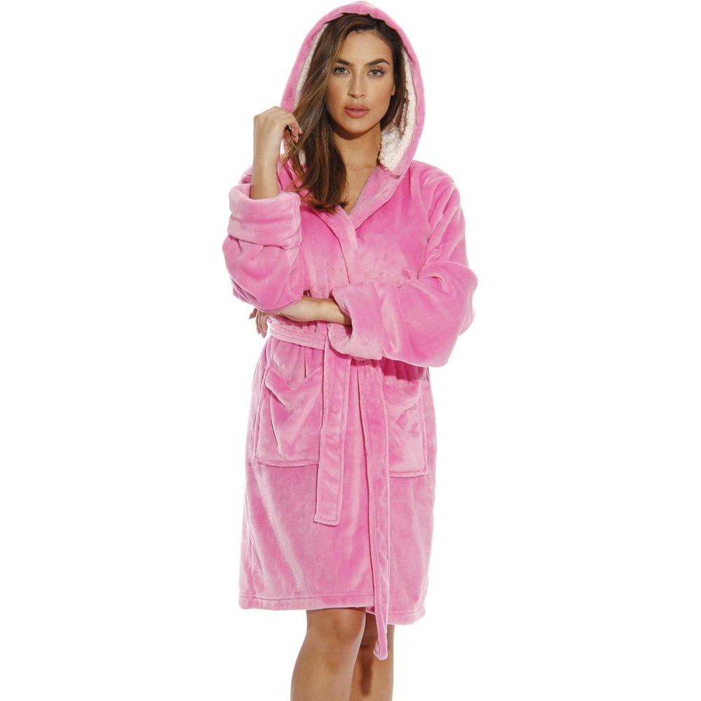 imageJust Love Hooded Velour Robe for Women with Sherpa Lined HoodPink With Sherpa Lined Hood
