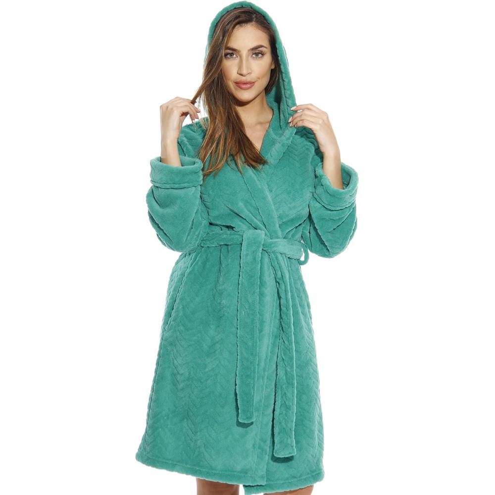 imageJust Love Kimono Robe Chevron Texture Fleece Hooded Bath Robes for WomenEmerald With Hood