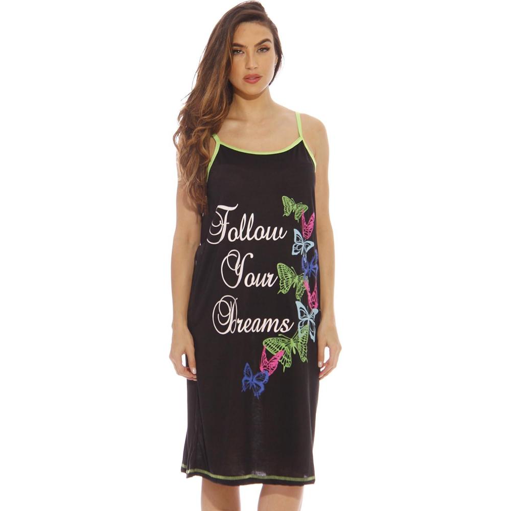imageJust Love Polyester Spaghetti Strap Nightgown with Cute GraphicsBlack