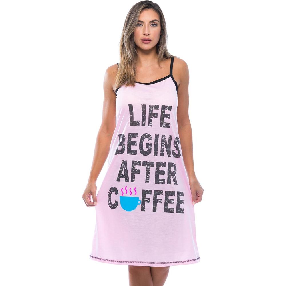 imageJust Love Polyester Spaghetti Strap Nightgown with Cute GraphicsLife Begins After Coffee