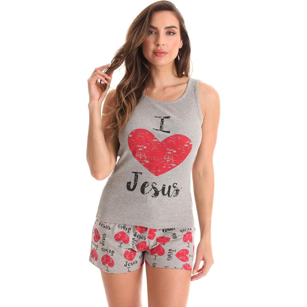 imageJust Love Sets Woman PajamasGrey I Love Jesus