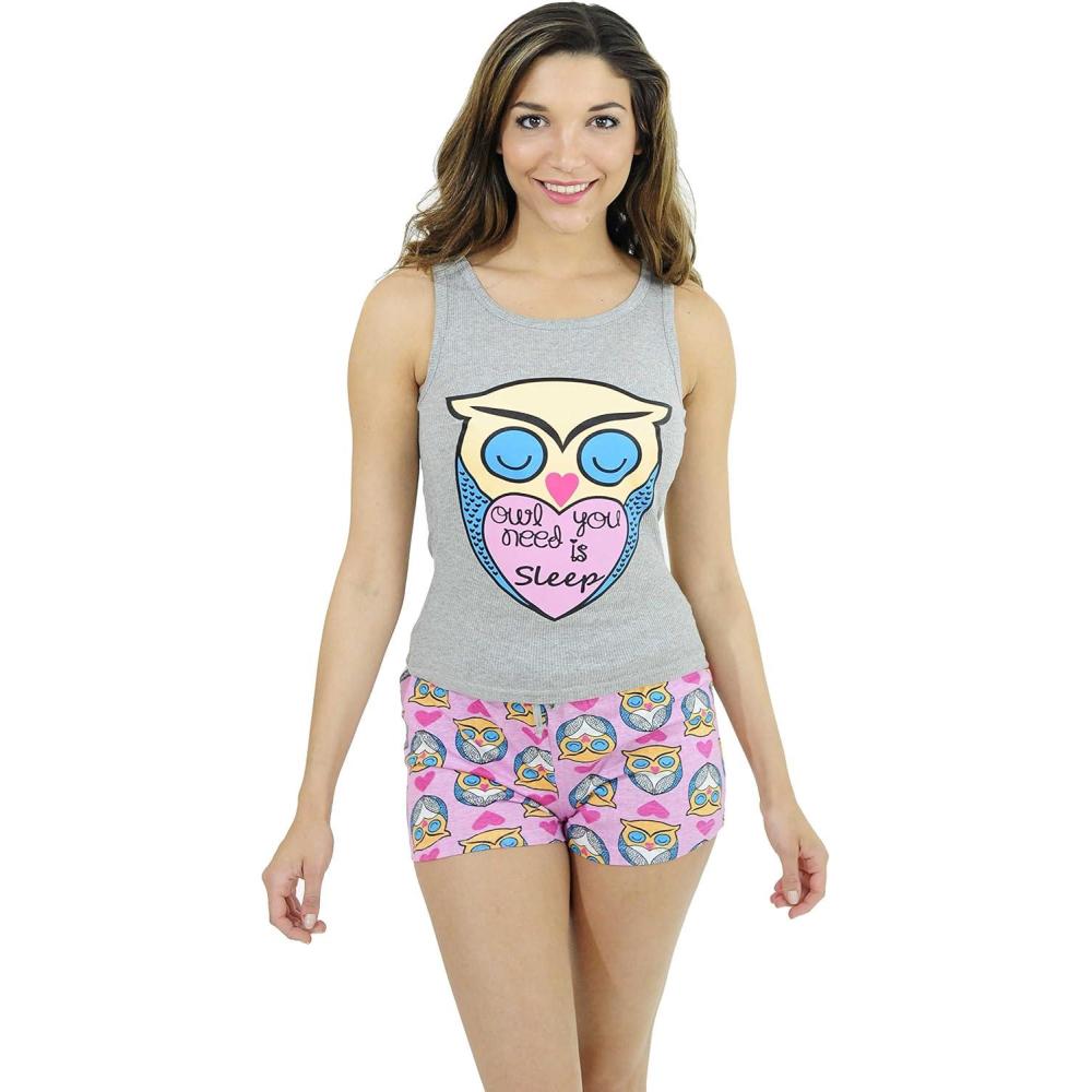 imageJust Love Sets Woman PajamasOwl You Need is Sleep Grey