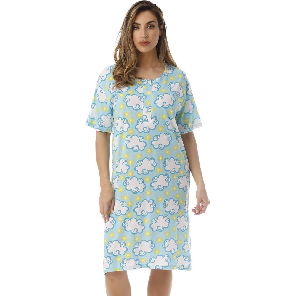 imageJust Love Short Sleeve Nightgown Sleep Dress for WomenAqua Big Cloud